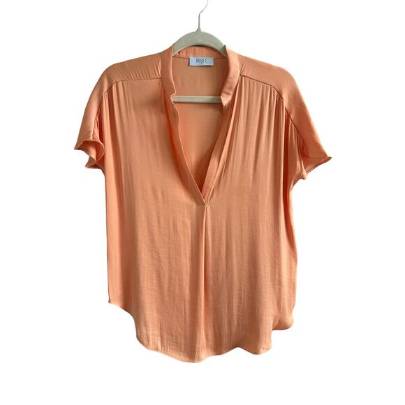 RESET Women's Small Orange Short Sleeve V-Neck Lightweight Slip On Blouse - Picture 2 of 15